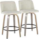 Toriano 26" Swivel Counter Stool in Light Grey Wood & Cream Fabric with Black Footrest (Set of 2)